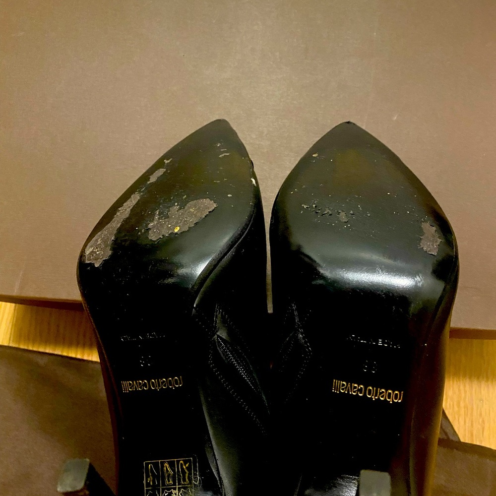 Roberto Cavalli black leather ankle boots silver size 38 - Picture 9 of 9